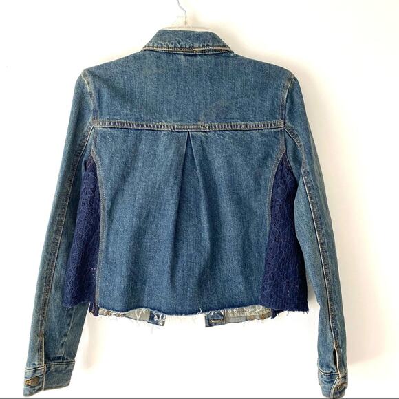 Free People Blue Lace Panel Denim Jean Jacket size small - Picture 6 of 10